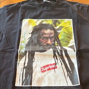Supreme Black Tee with Red Box Logo and Photo Print